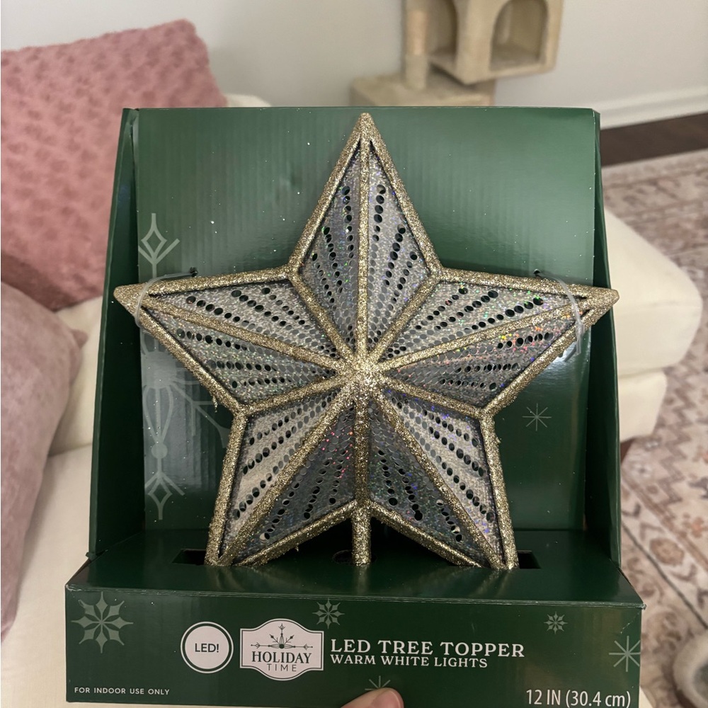 Holiday Time LED Star Tree Topper in Gold and Silver